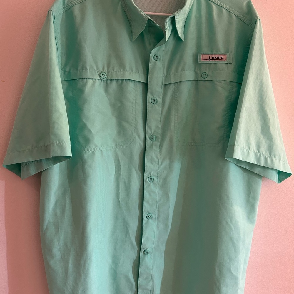 Habit 40+ Solar Factor Size XL Button Up Vented Fishing Shirt Men’s Mint Green